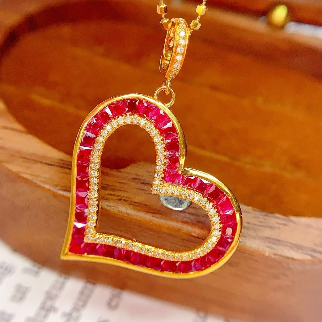 14k Gold 2.5 Ct Natural Ruby & Diamond Pendant( Without Chain ) - 5
