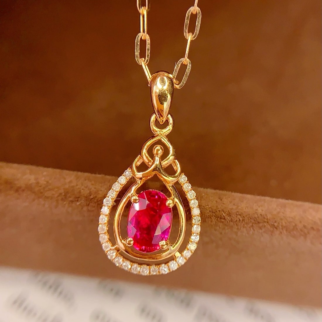 14k Gold 0.8 Ct Natural Ruby & Diamond Pendant( Without Chain ) - 2