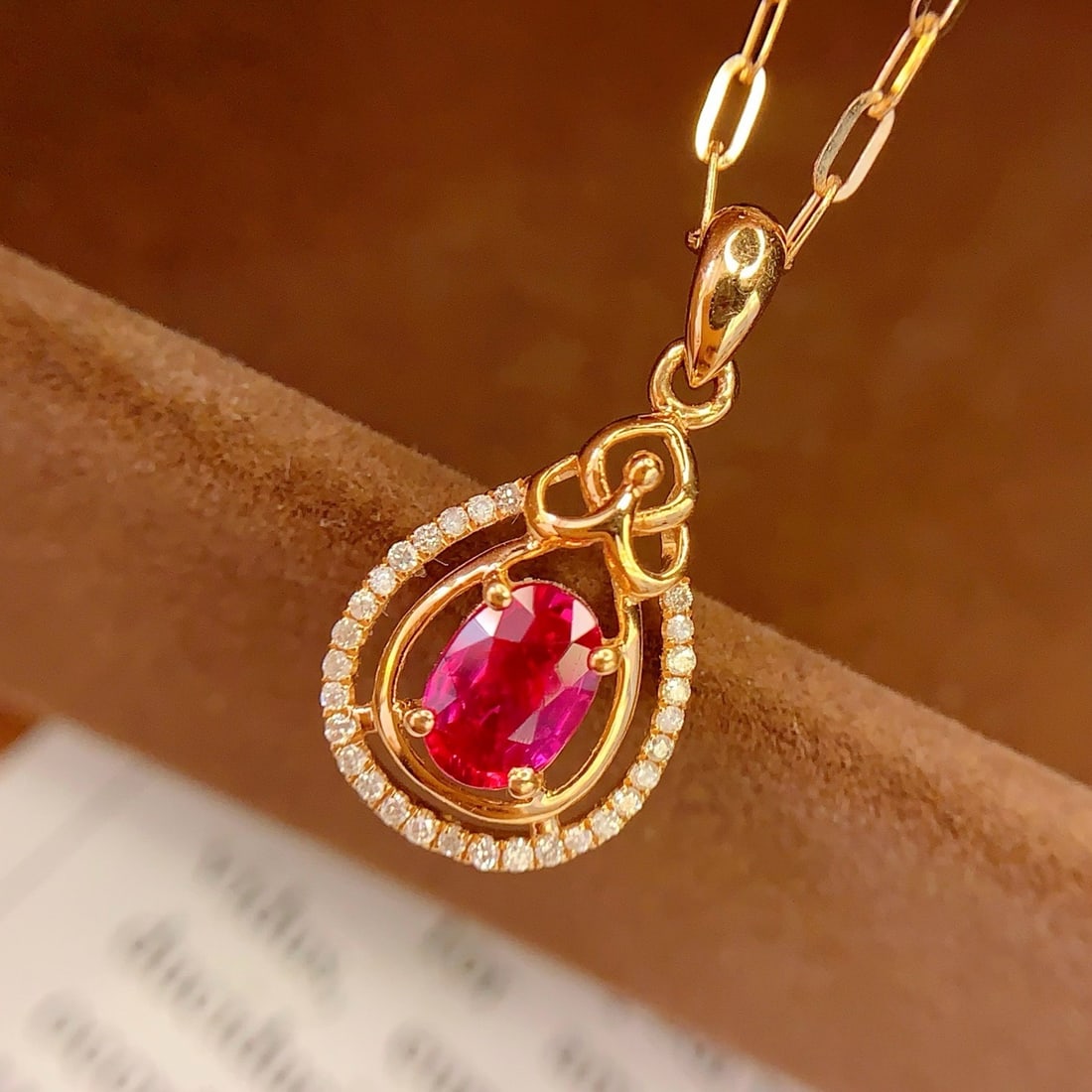 14k Gold 0.8 Ct Natural Ruby & Diamond Pendant( Without Chain ) - 3