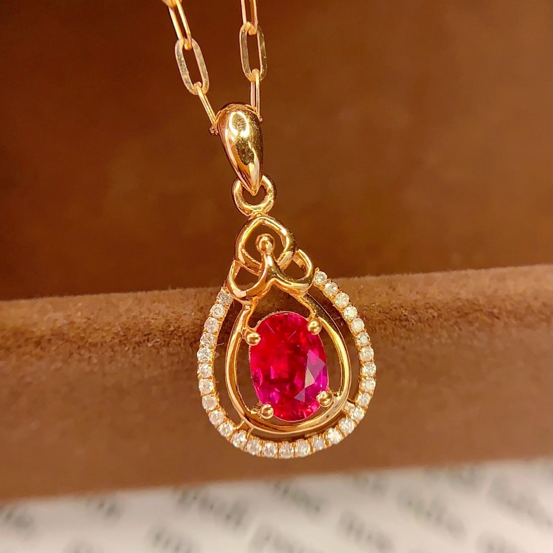 14k Gold 0.8 Ct Natural Ruby & Diamond Pendant( Without Chain ) - 4