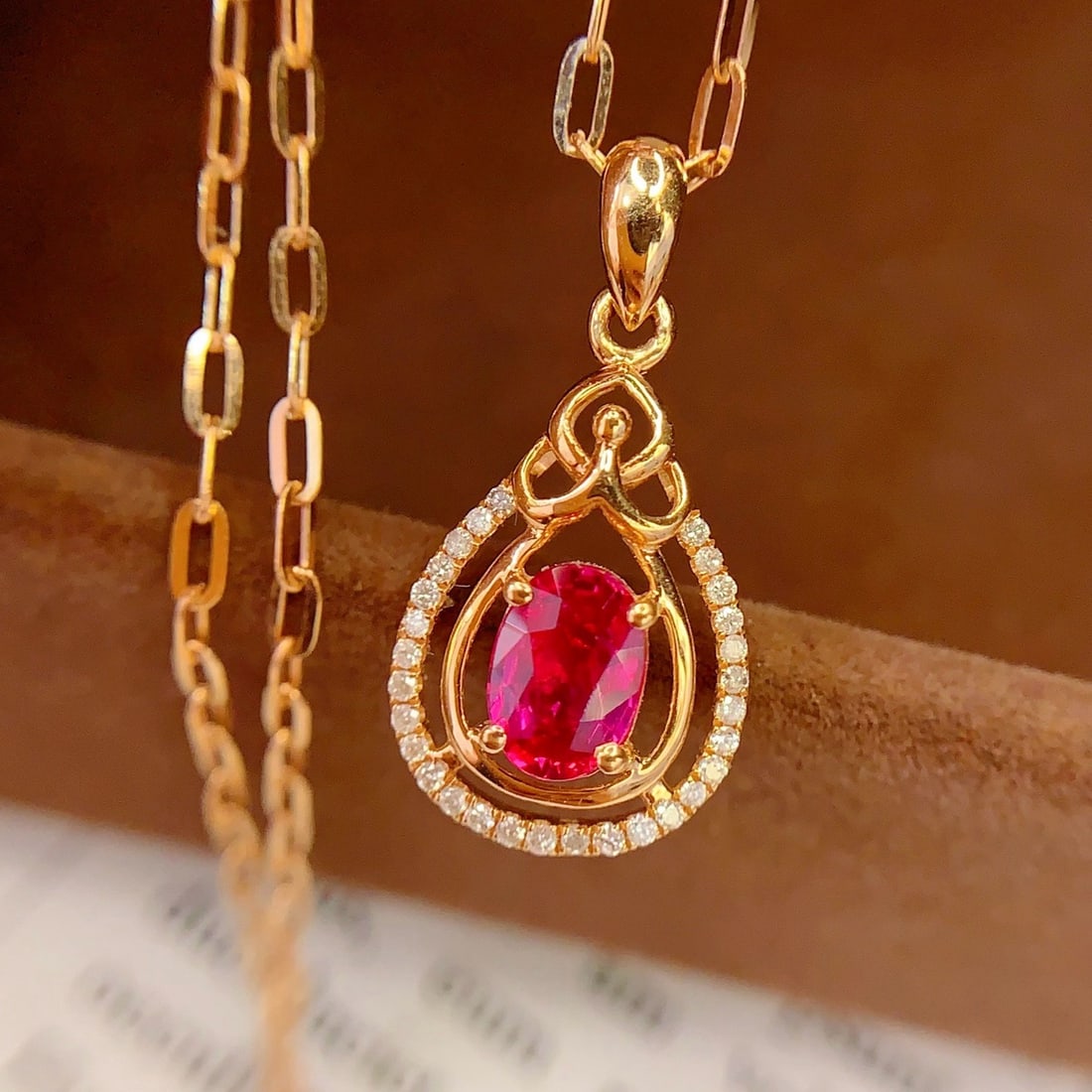 14k Gold 0.8 Ct Natural Ruby & Diamond Pendant( Without Chain ) - 5