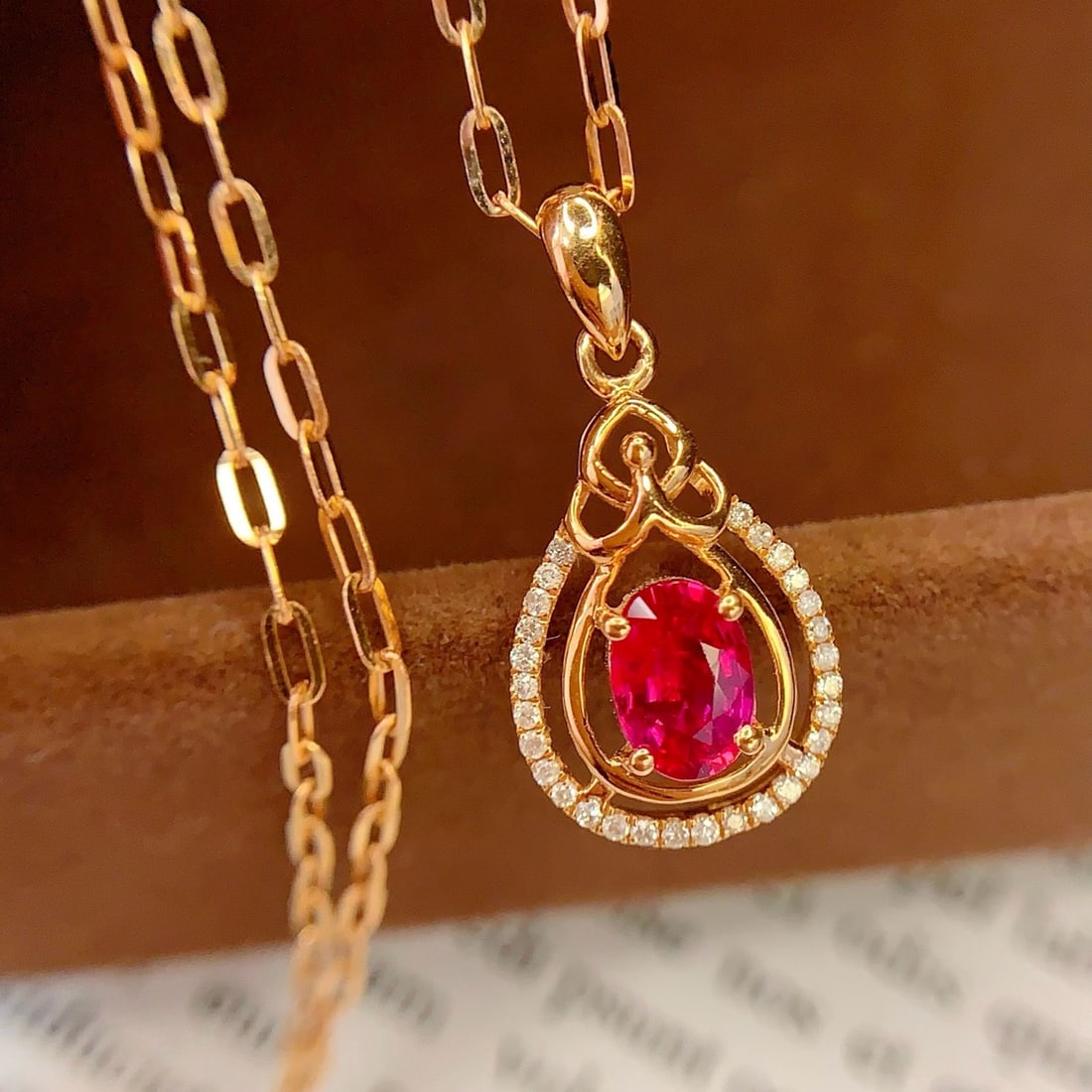 14k Gold 0.8 Ct Natural Ruby & Diamond Pendant( Without Chain ) - 6