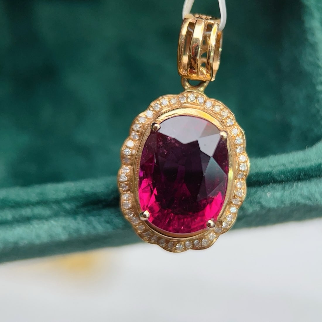 14k Gold 5.34 Ctw Natural Tourmaline & Diamond Pendant( Without Chain ) - 3