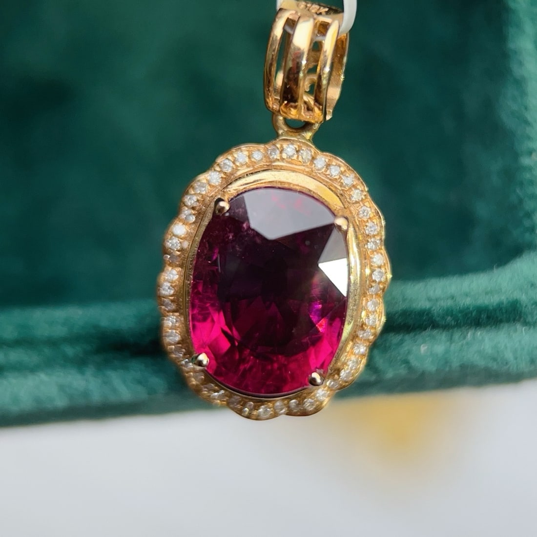 14k Gold 5.34 Ctw Natural Tourmaline & Diamond Pendant( Without Chain ) - 4