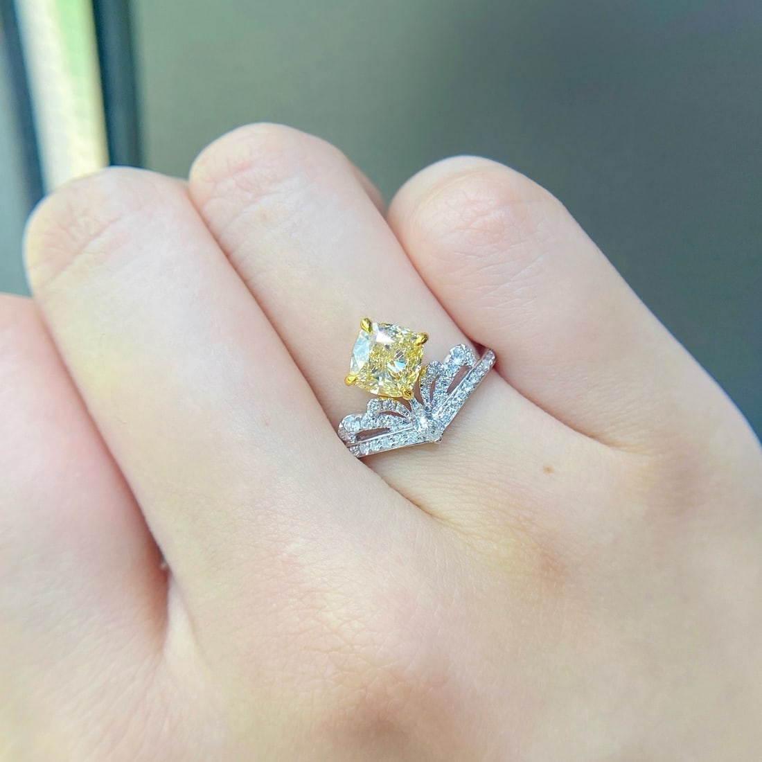14k Gold 2.08 Ctw Natural Yellow Diamond & Diamond Ring - 4