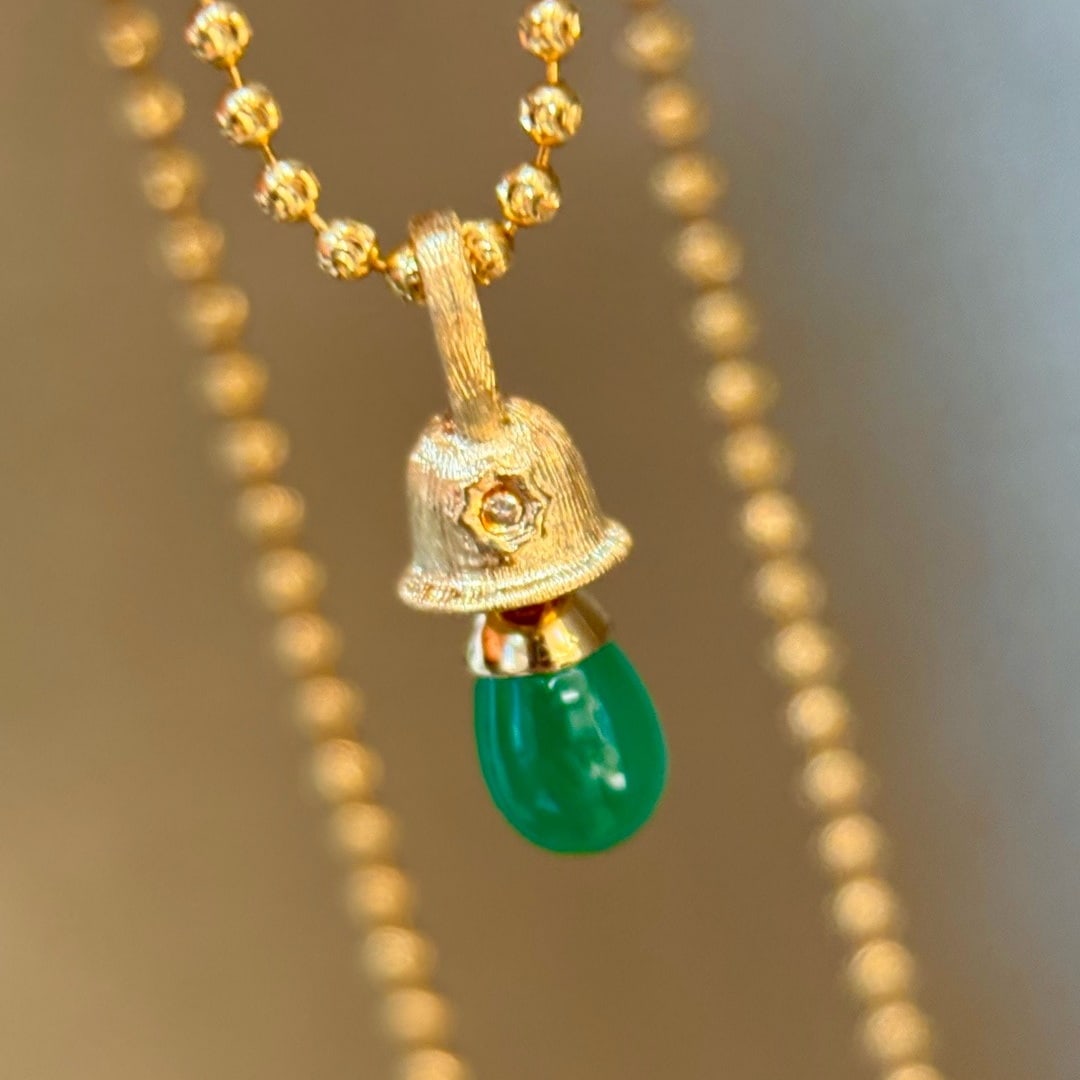 14k Gold 1 Ct Natural Emerald & Diamond Pendant( Without Chain ) - 2