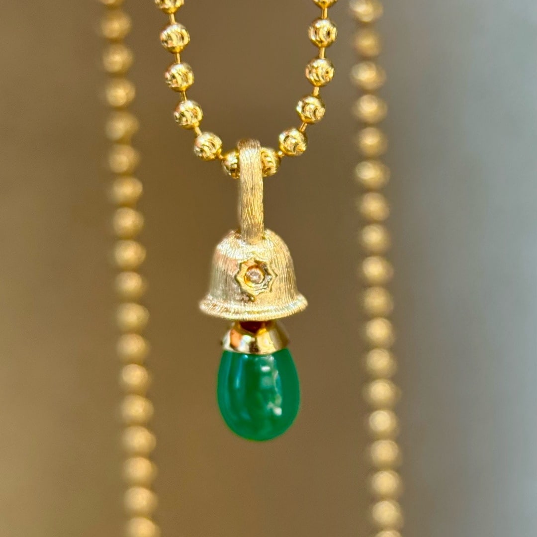 14k Gold 1 Ct Natural Emerald & Diamond Pendant( Without Chain ) - 3