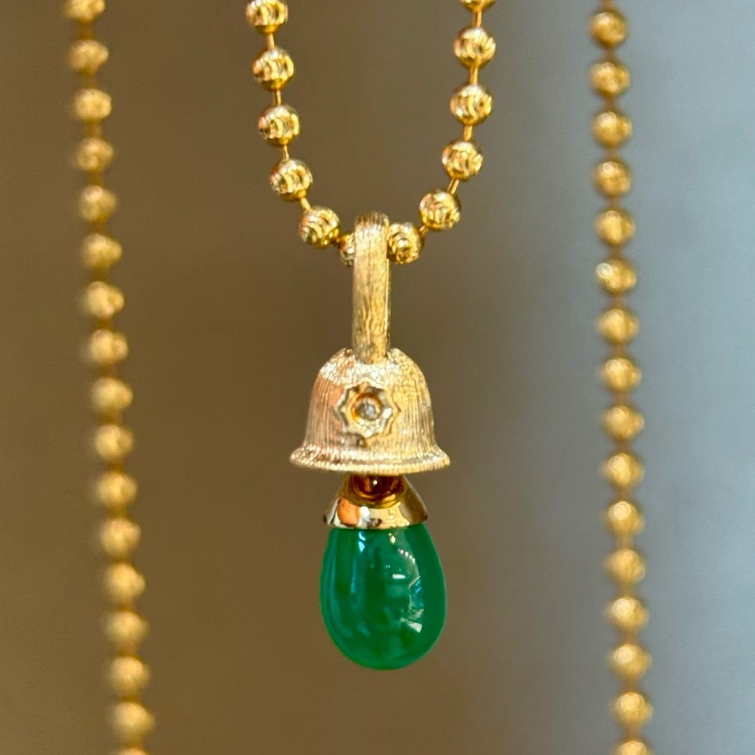 14k Gold 1 Ct Natural Emerald & Diamond Pendant( Without Chain ) - 6