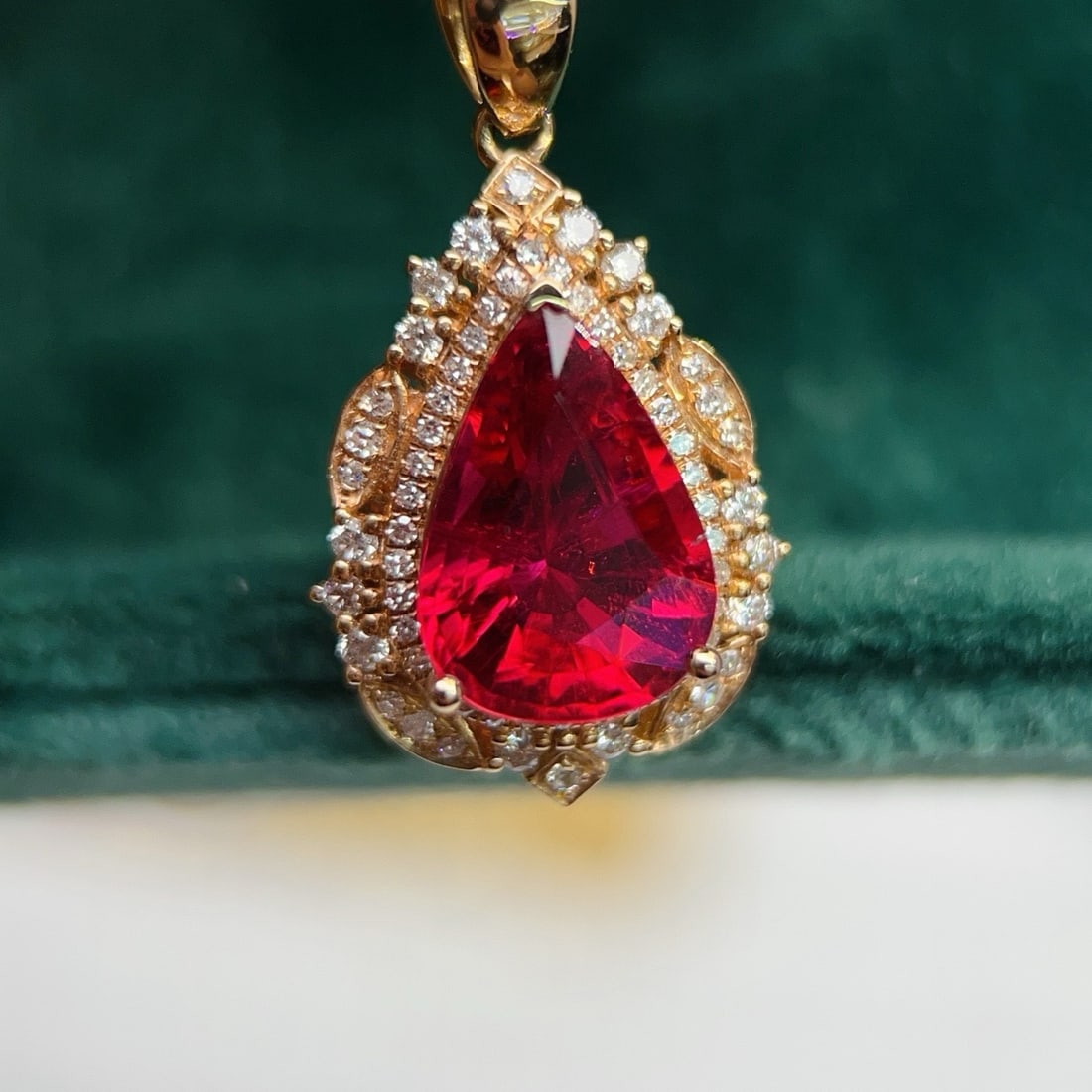 14k Gold 3.06 Ctw Natural Tourmaline & Diamond Pendant( Without Chain ) - 2