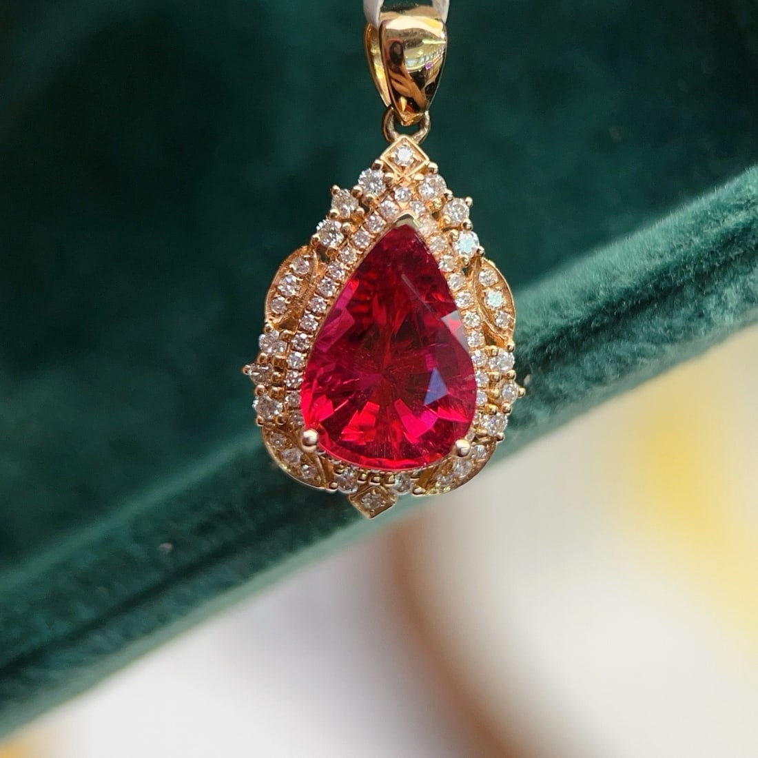14k Gold 3.06 Ctw Natural Tourmaline & Diamond Pendant( Without Chain ) - 3