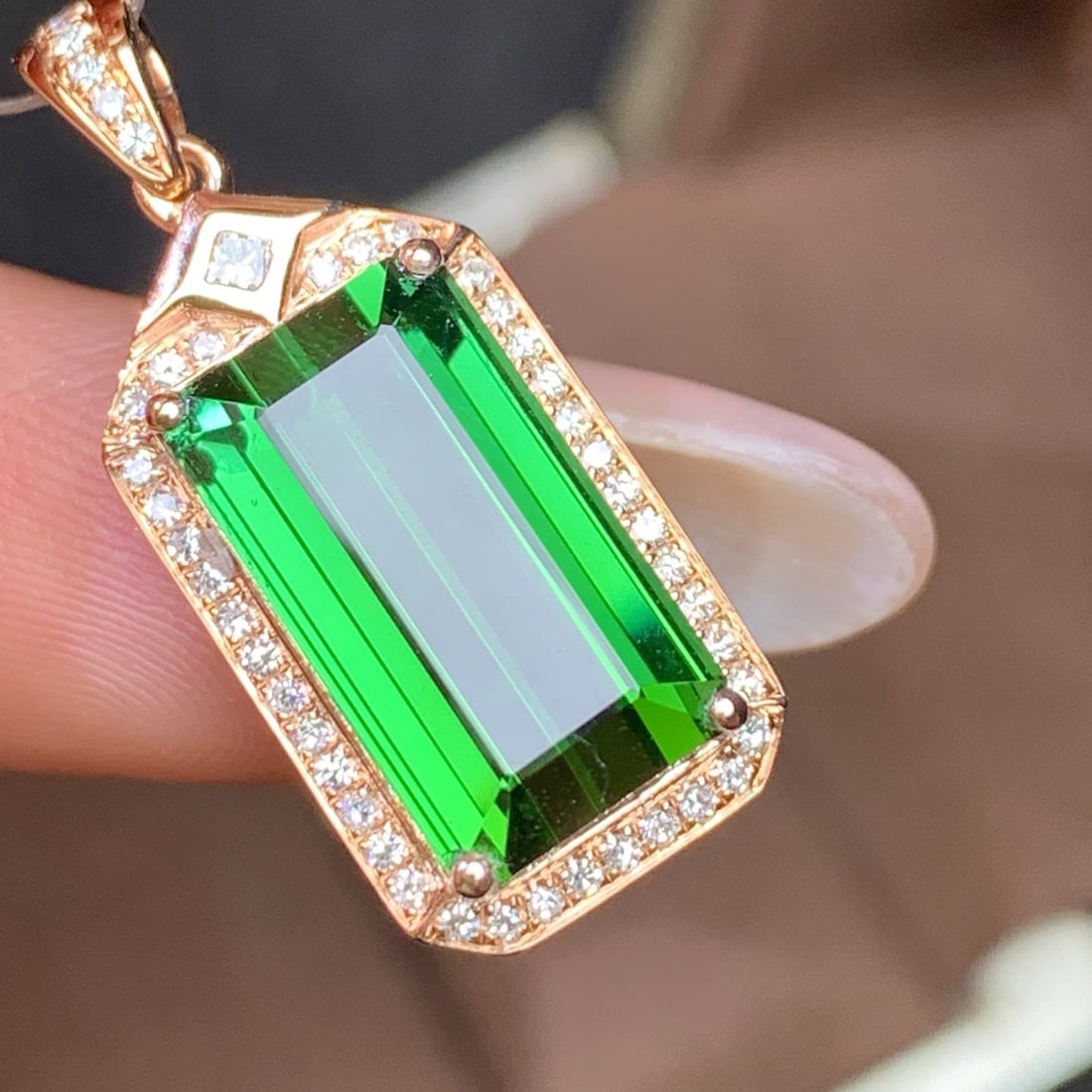 14k Gold 6.93 Ctw Natural Tourmaline & Diamond Pendant( Without Chain ) - 2