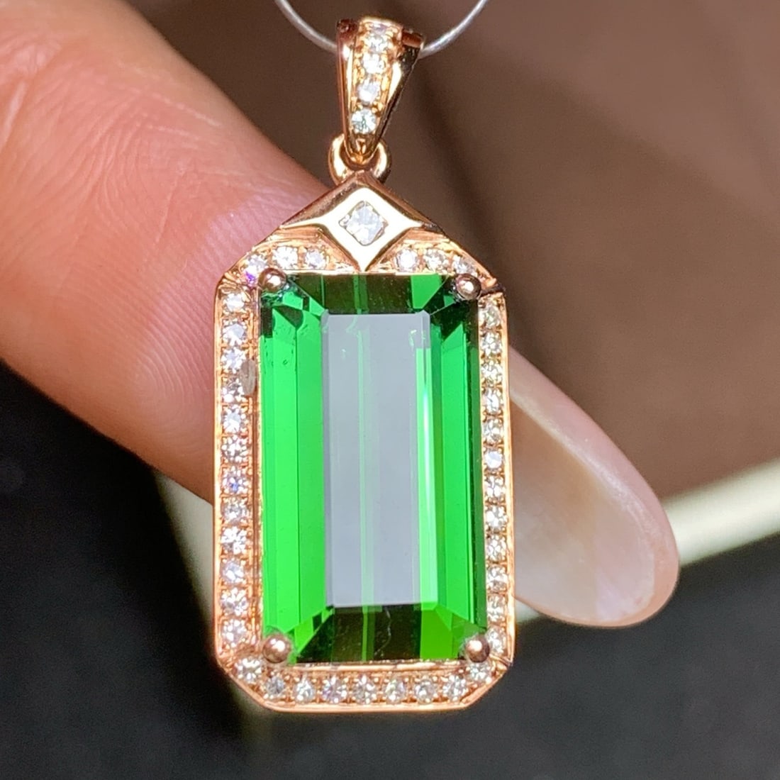 14k Gold 6.93 Ctw Natural Tourmaline & Diamond Pendant( Without Chain ) - 3