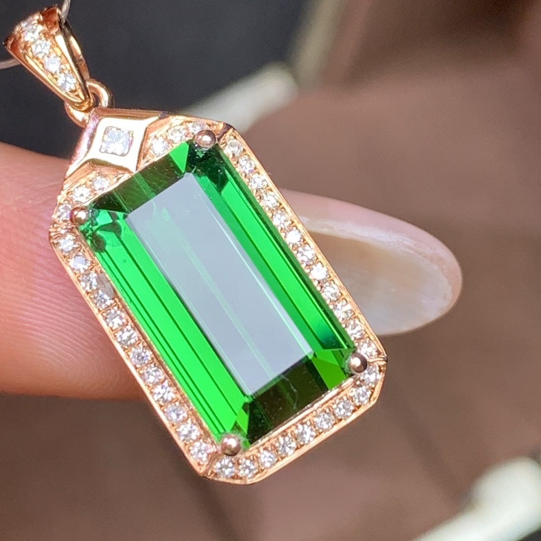 14k Gold 6.93 Ctw Natural Tourmaline & Diamond Pendant( Without Chain ) - 4