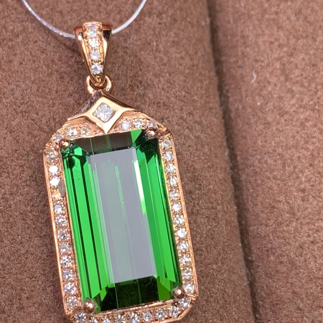 14k Gold 6.93 Ctw Natural Tourmaline & Diamond Pendant( Without Chain ) - 5