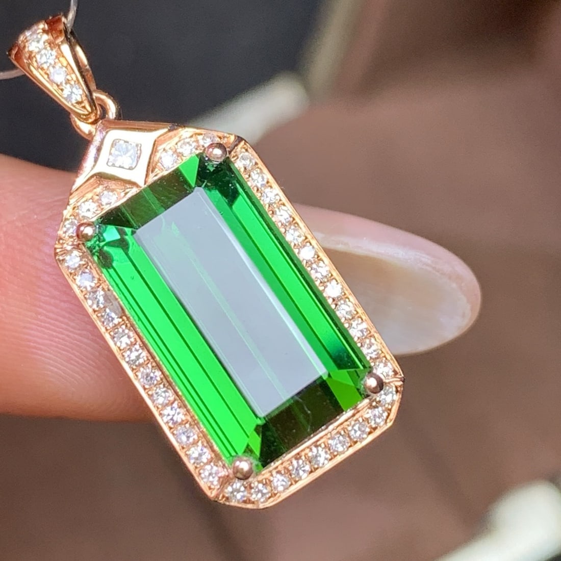 14k Gold 6.93 Ctw Natural Tourmaline & Diamond Pendant( Without Chain ) - 6