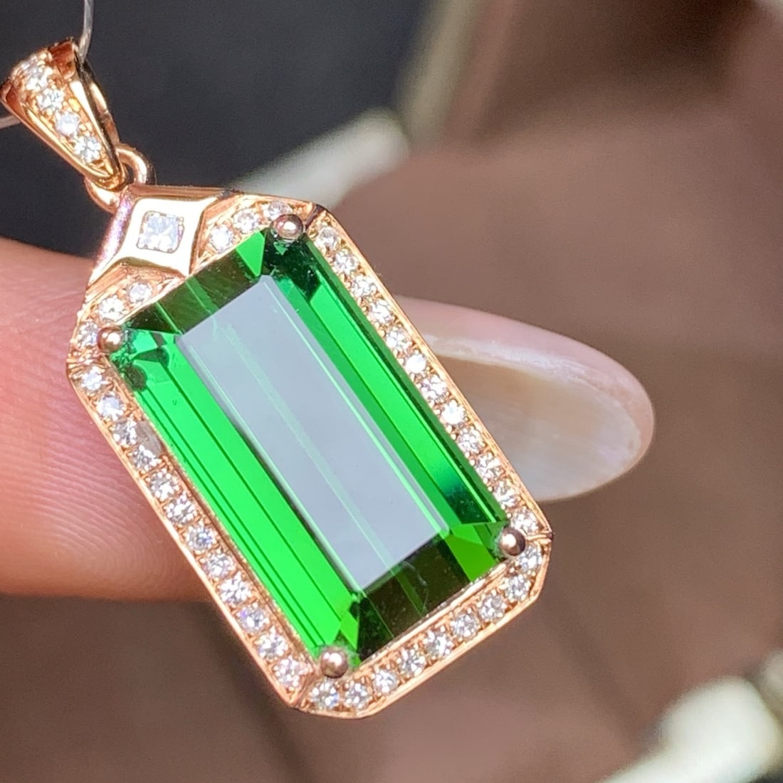 14k Gold 6.93 Ctw Natural Tourmaline & Diamond Pendant( Without Chain ) - 7