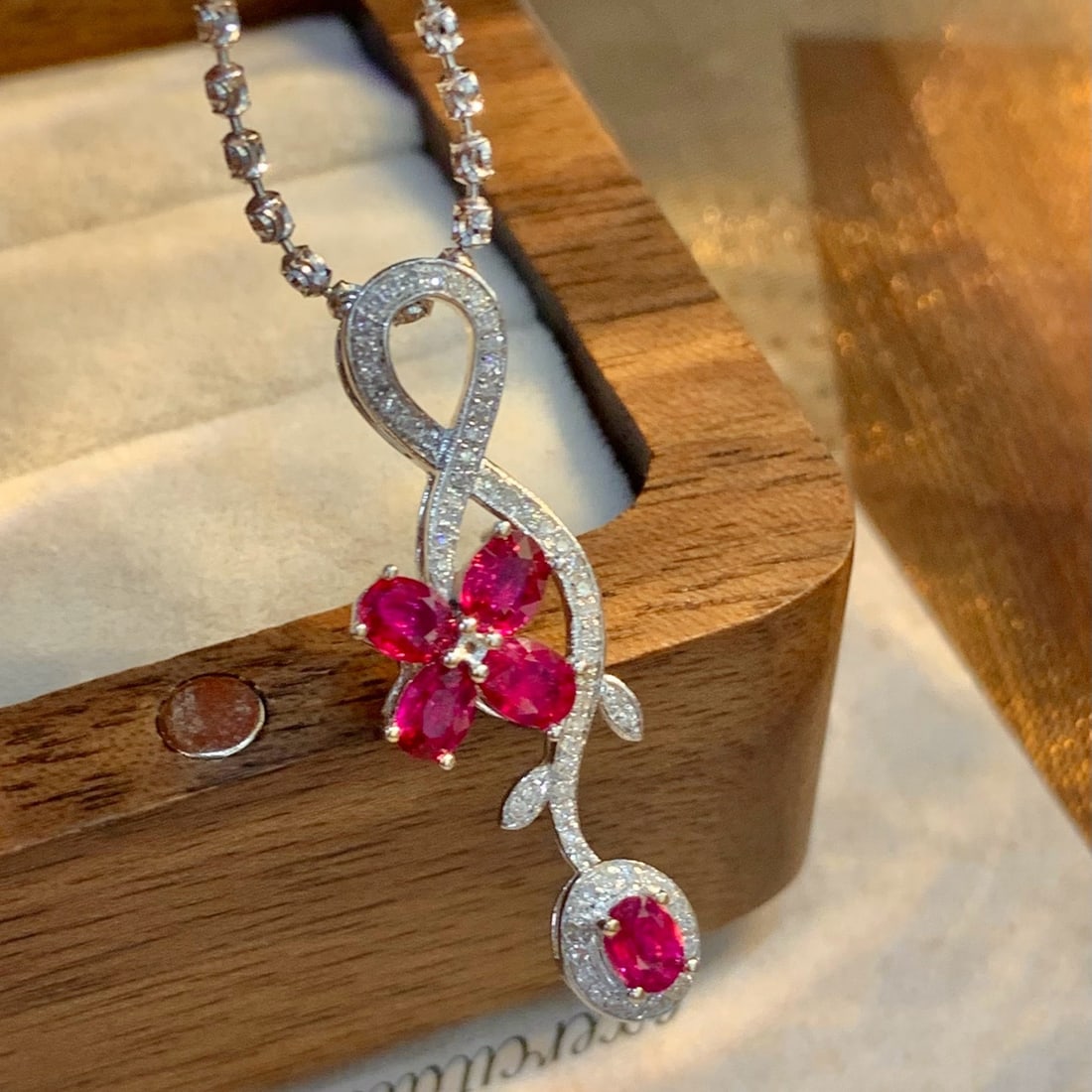 14k Gold 1.5 Ct Natural Ruby & Diamond Pendant( Without Chain ) - 4