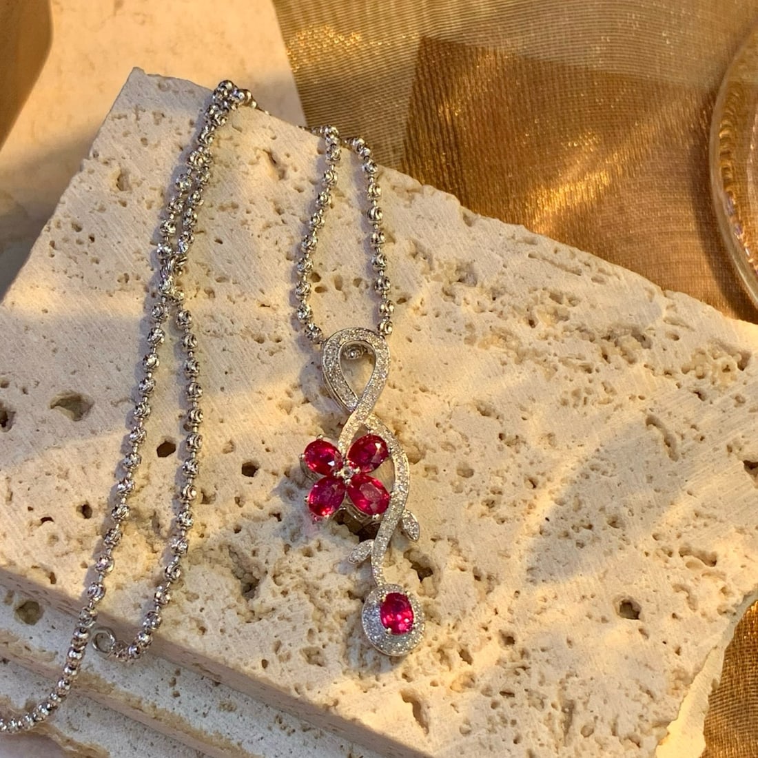 14k Gold 1.5 Ct Natural Ruby & Diamond Pendant( Without Chain ) - 5