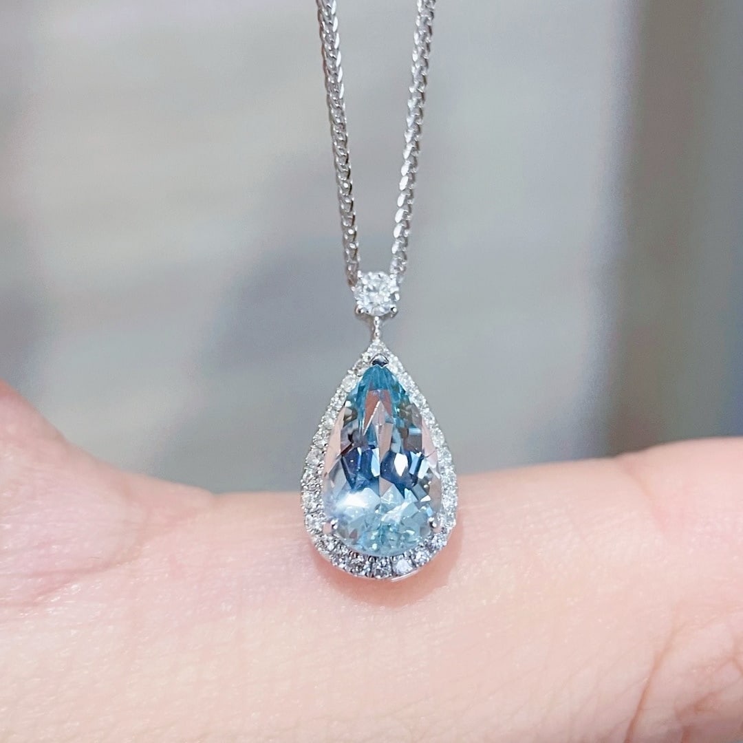 14k Gold 1.7 Ctw Natural Aquamarine & Diamond Pendant( Without Chain ) - 5