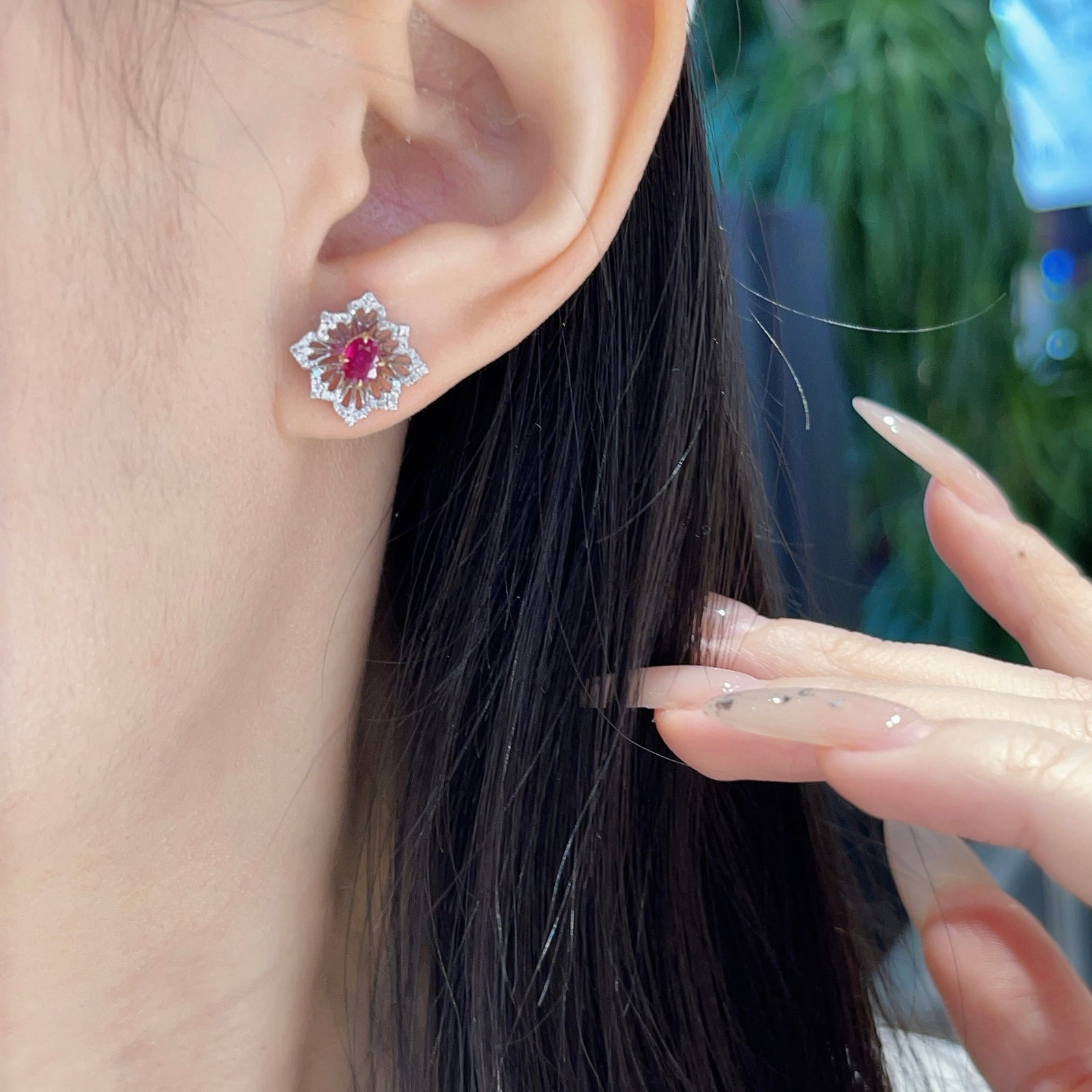14k Gold 0.65 Ct Natural Ruby & Diamond Earrings - 5