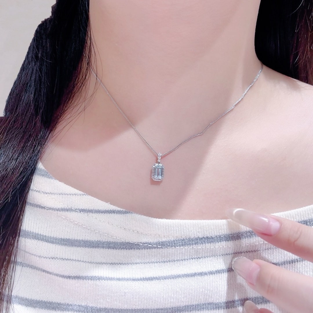 14k Gold 1.6 Ctw Natural Aquamarine & Diamond Pendant( Without Chain ) - 2