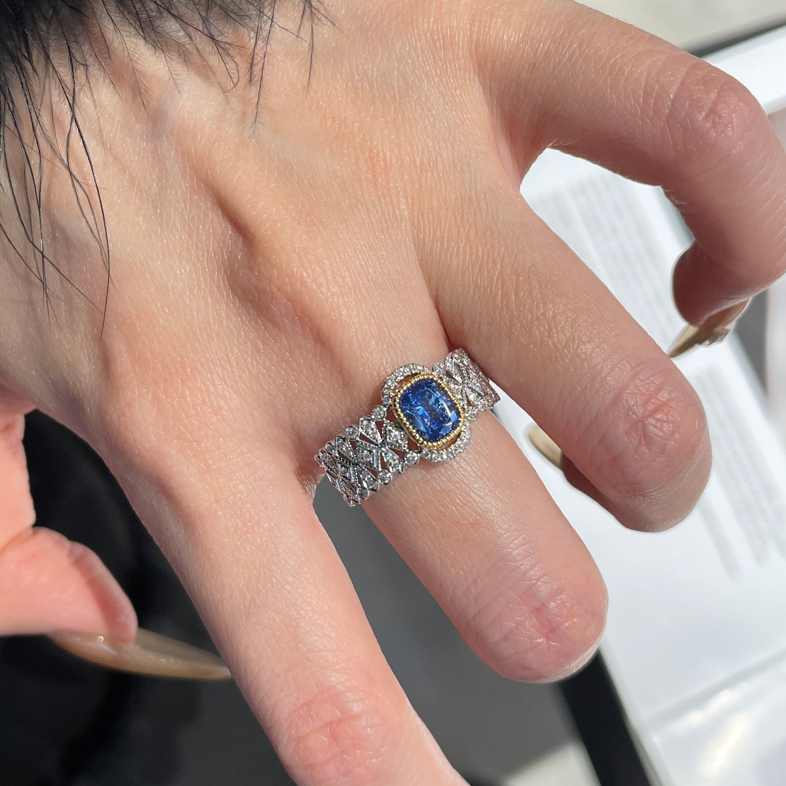 14k Gold 1.10 Ct Natural Sapphire & Diamond Ring - 6