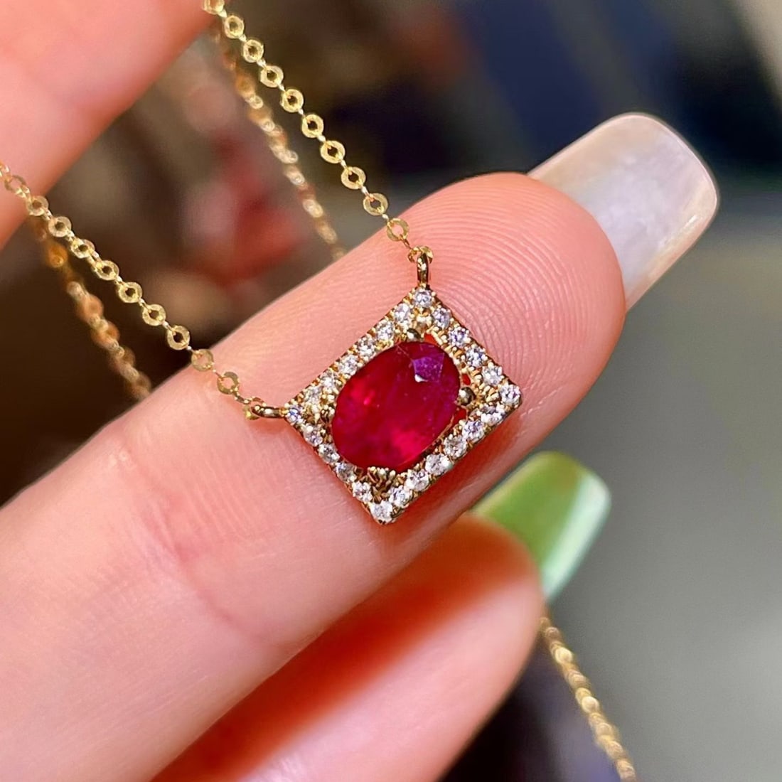 14k Gold 0.82 Ctw Vivid Red Natural Ruby & Diamond Necklace - 2