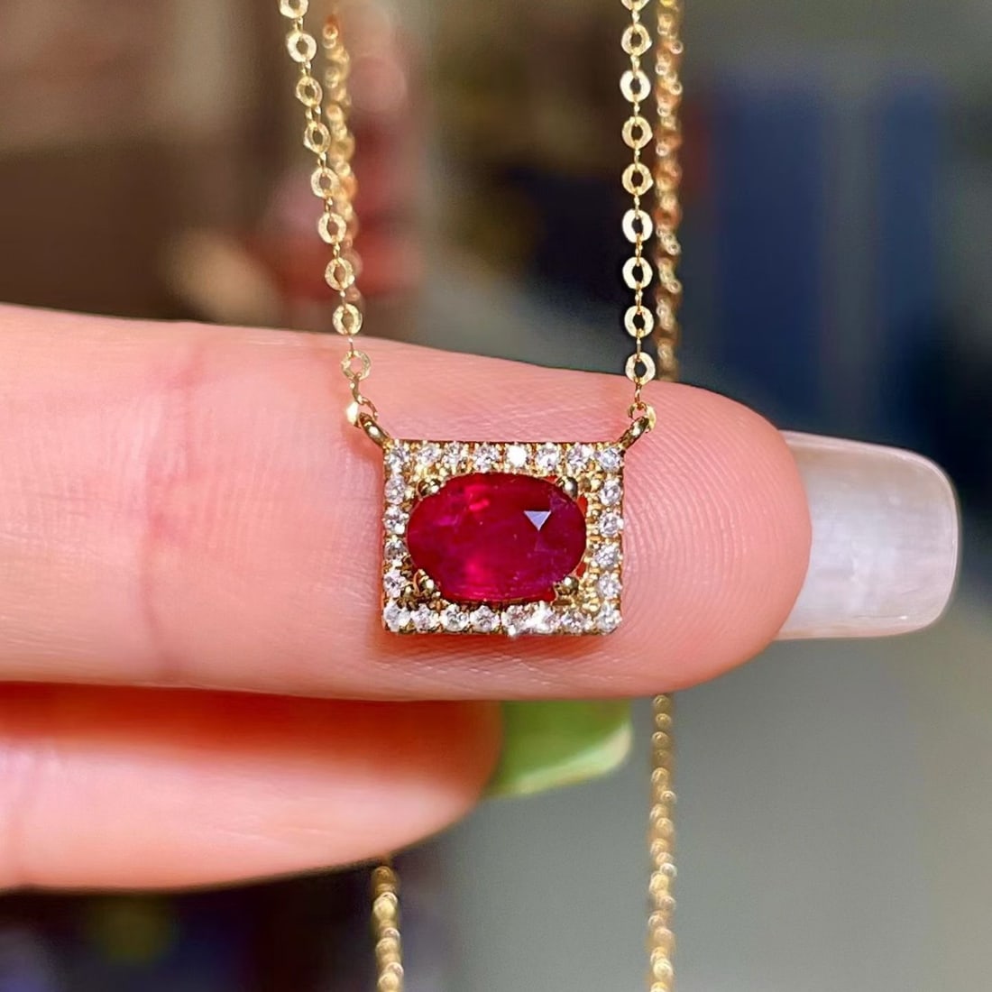 14k Gold 0.82 Ctw Vivid Red Natural Ruby & Diamond Necklace - 3