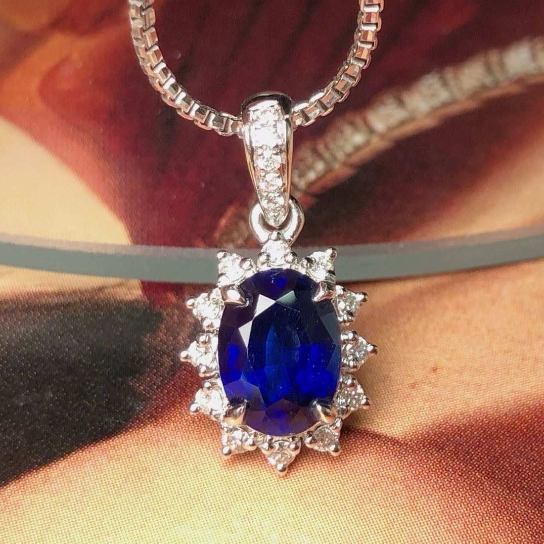 14k Gold 1.48 Ctw Natural Sapphire & Diamond Pendant( Without Chain ): Ref:231178216 // gold content:14k gold // main gemstone:sapphire // shape:oval // carat weight:1. 32ct // color:blue // treatment:natural // // adjacent gemstone 2 : diamond // shape:round // carat