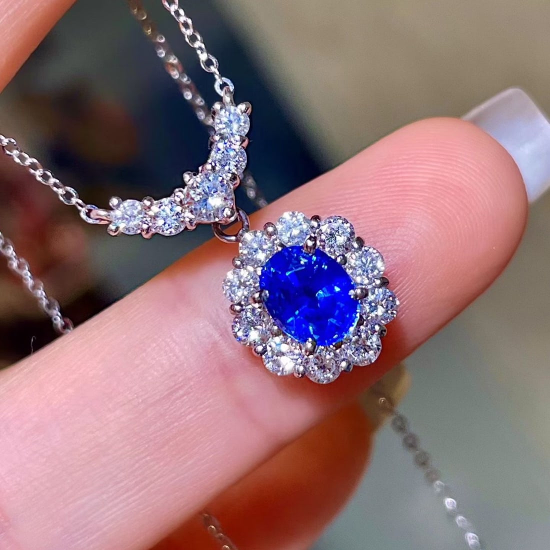 14k Gold 2.00 Ctw Natural Sapphire & Diamond Necklace - 2