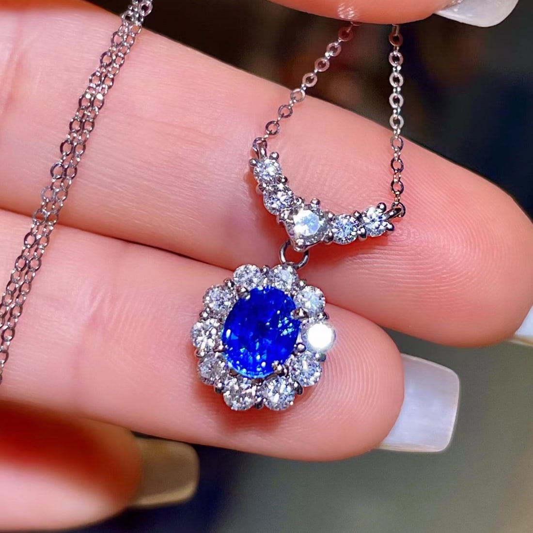 14k Gold 2.00 Ctw Natural Sapphire & Diamond Necklace - 3