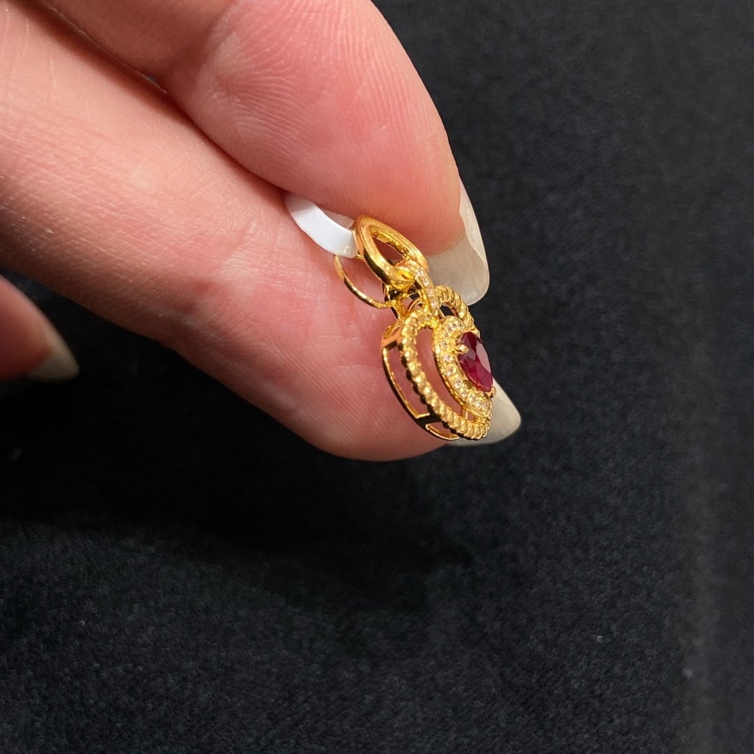 14k Gold 0.4 Ct Natural Ruby & Diamond Pendant( Without Chain ) - 3