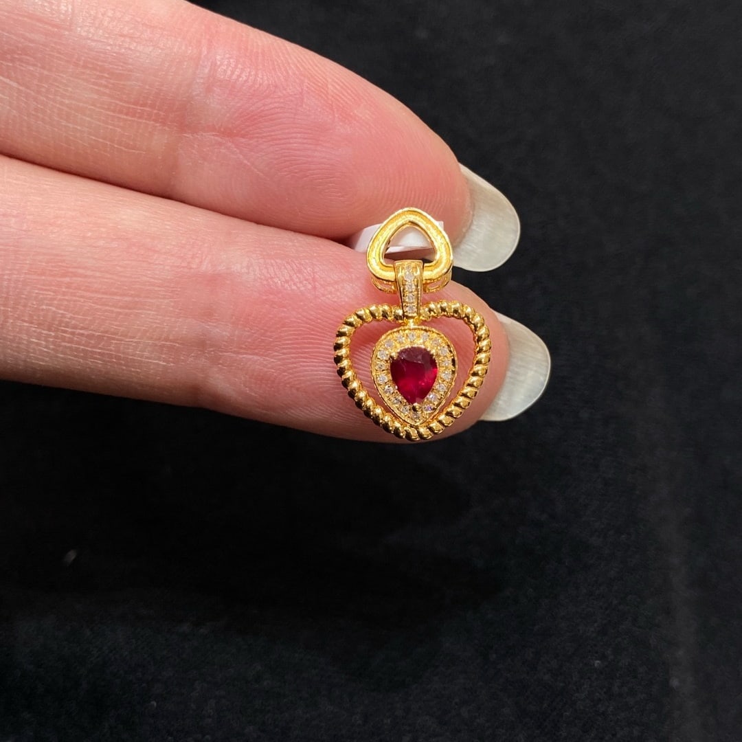 14k Gold 0.4 Ct Natural Ruby & Diamond Pendant( Without Chain ) - 4