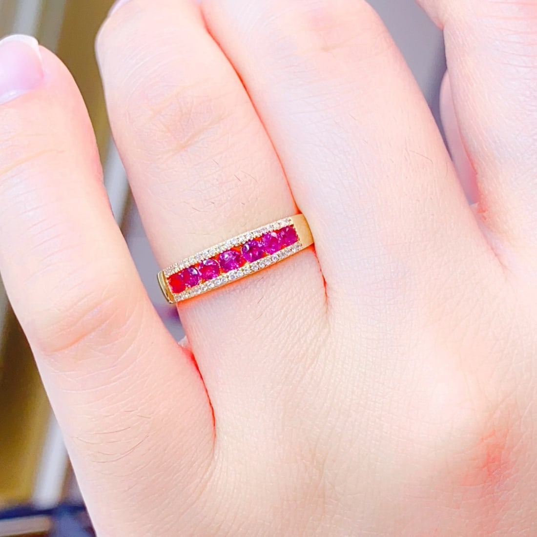 14k Gold 0.7 Ct Natural Ruby & Diamond Ring - 6