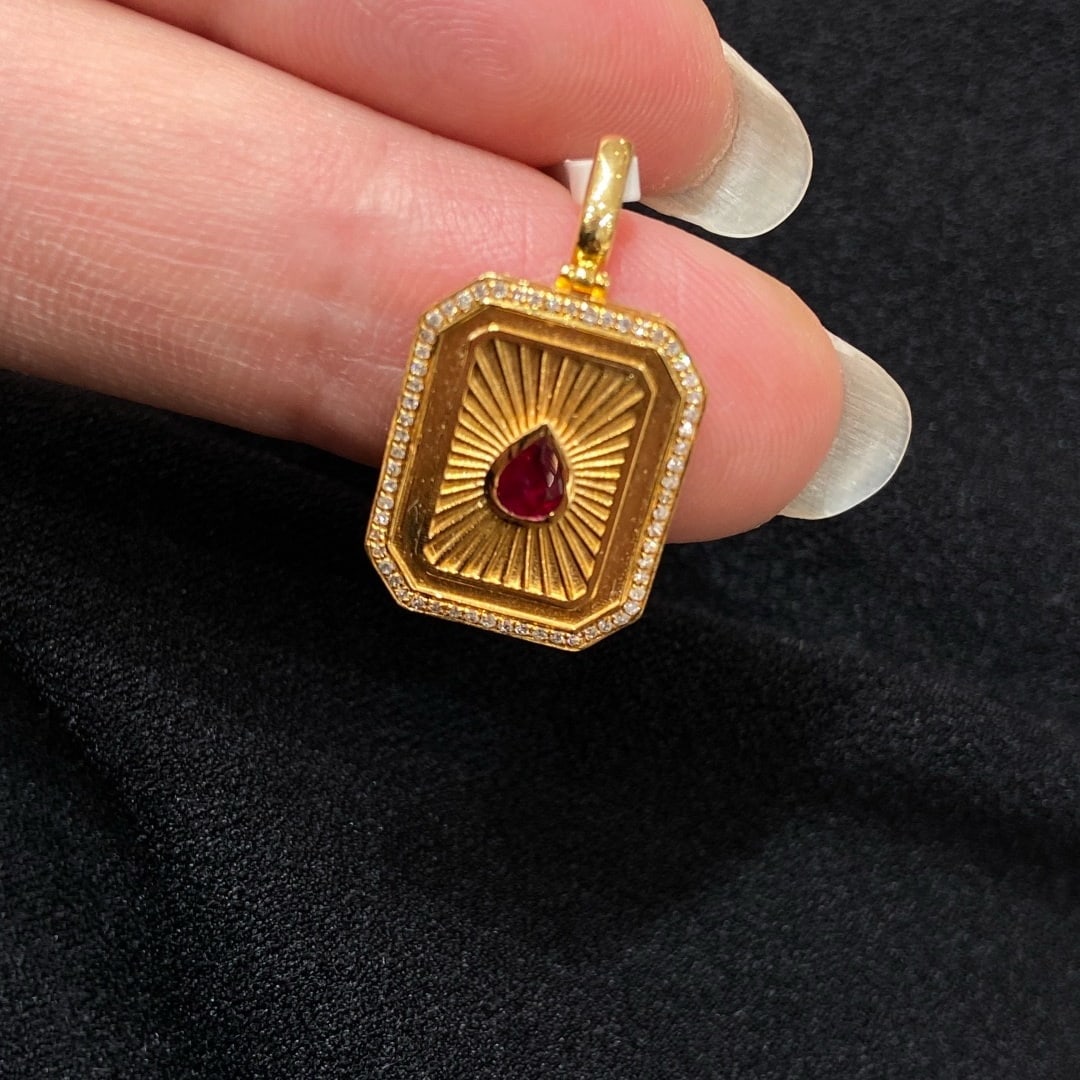 14k Gold 0.3 Ct Natural Ruby & Diamond Pendant( Without Chain ) - 3