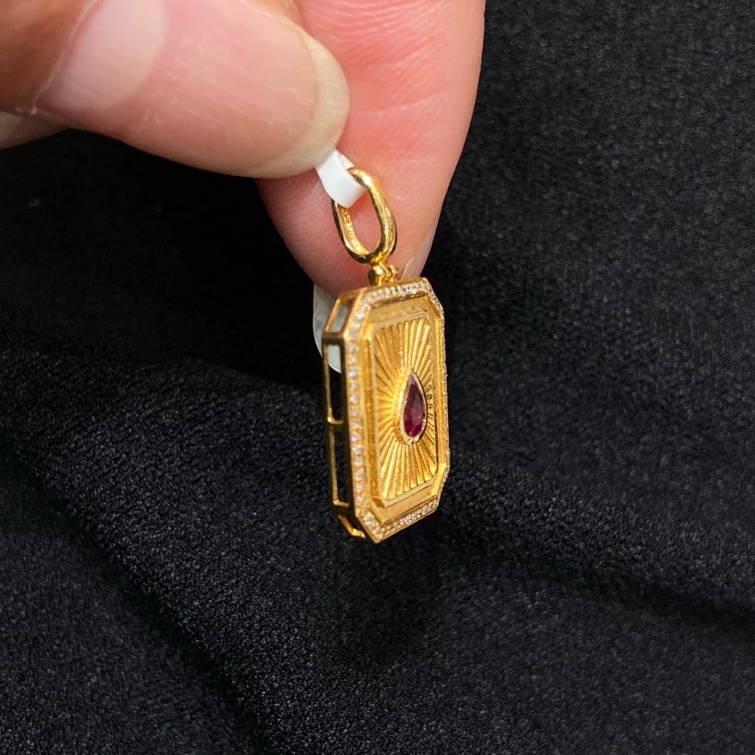 14k Gold 0.3 Ct Natural Ruby & Diamond Pendant( Without Chain ) - 4