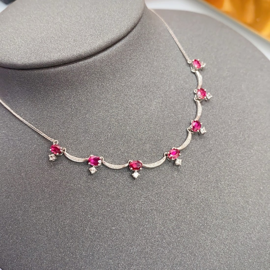 14k Gold 2.15 Ct Natural Ruby & Diamond Necklace - 2