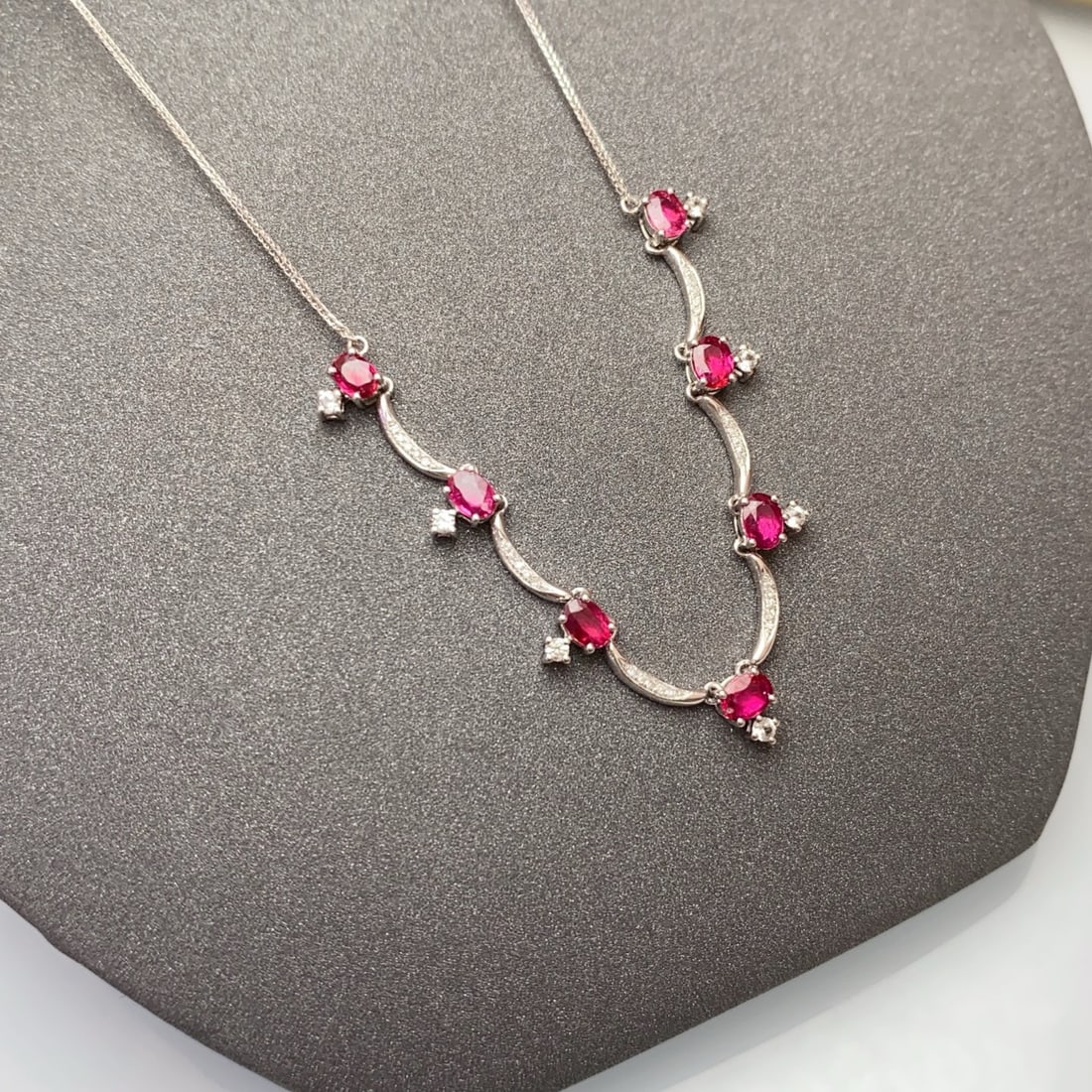 14k Gold 2.15 Ct Natural Ruby & Diamond Necklace - 3