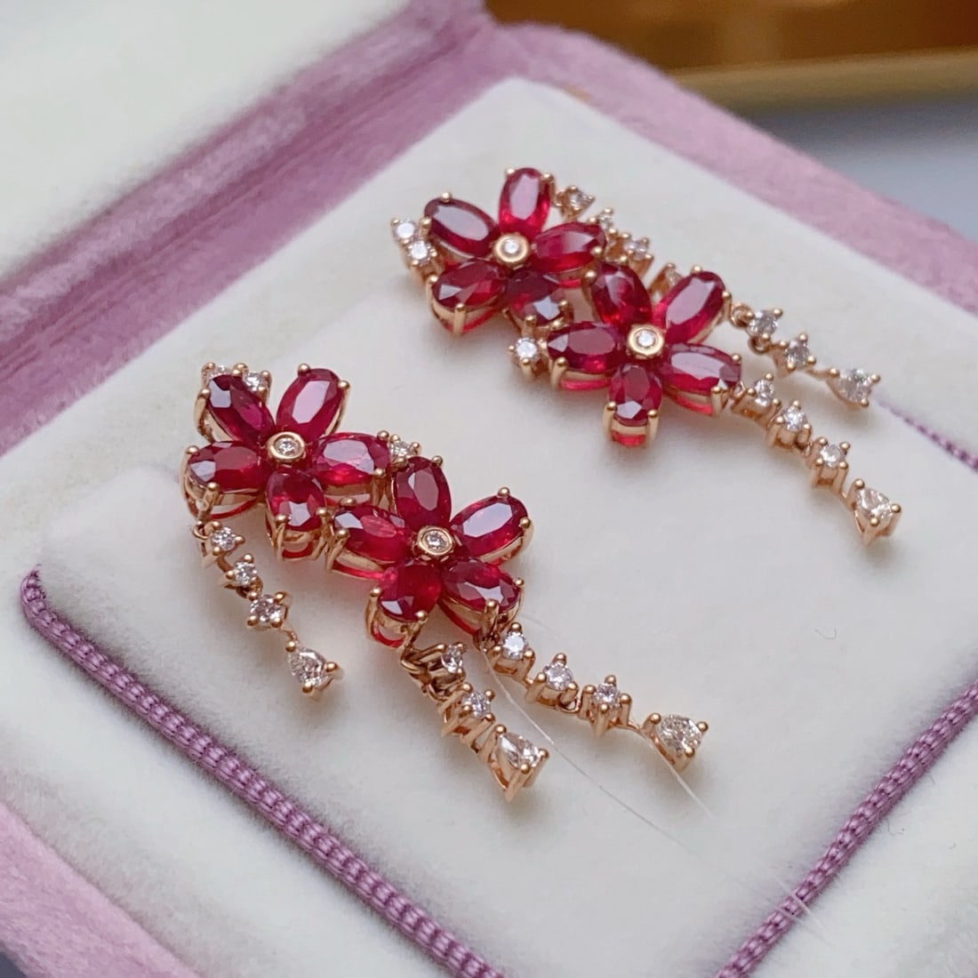 14k Gold 6.85 Ct Natural Ruby & Diamond Earrings - 3