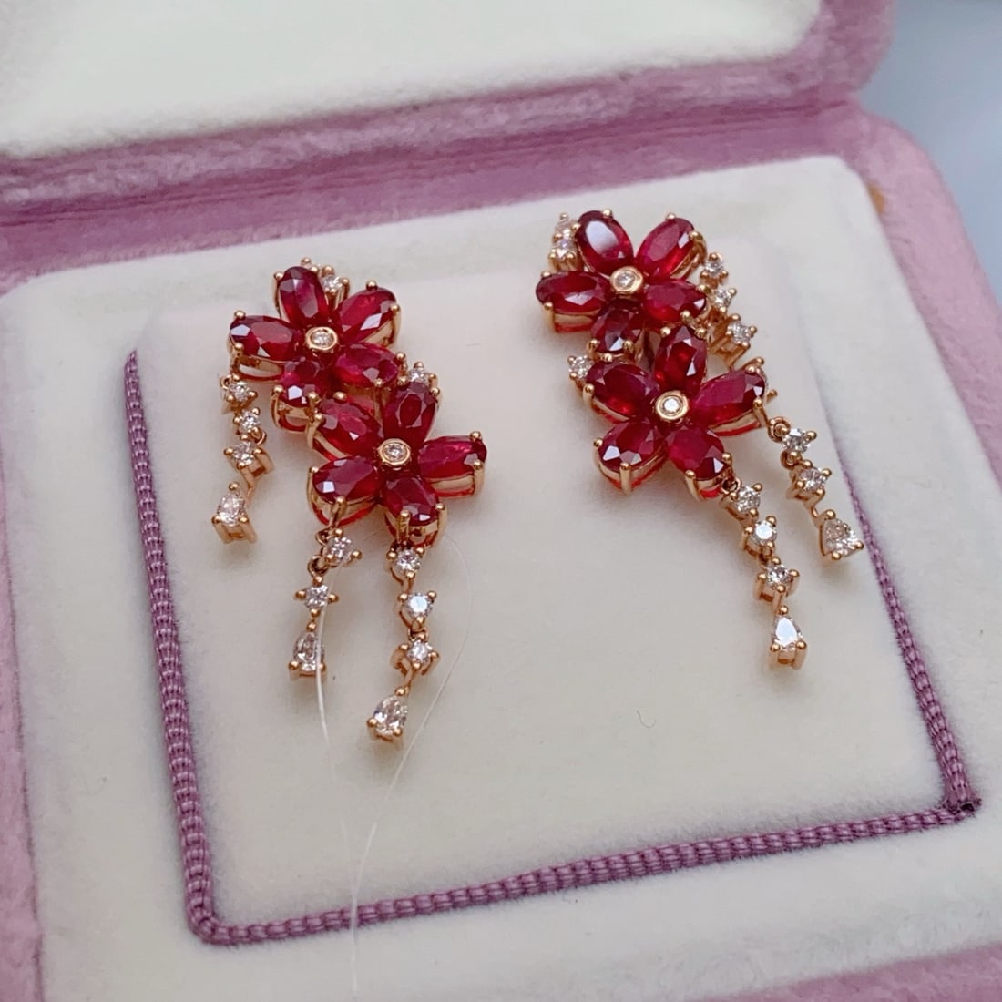 14k Gold 6.85 Ct Natural Ruby & Diamond Earrings - 4