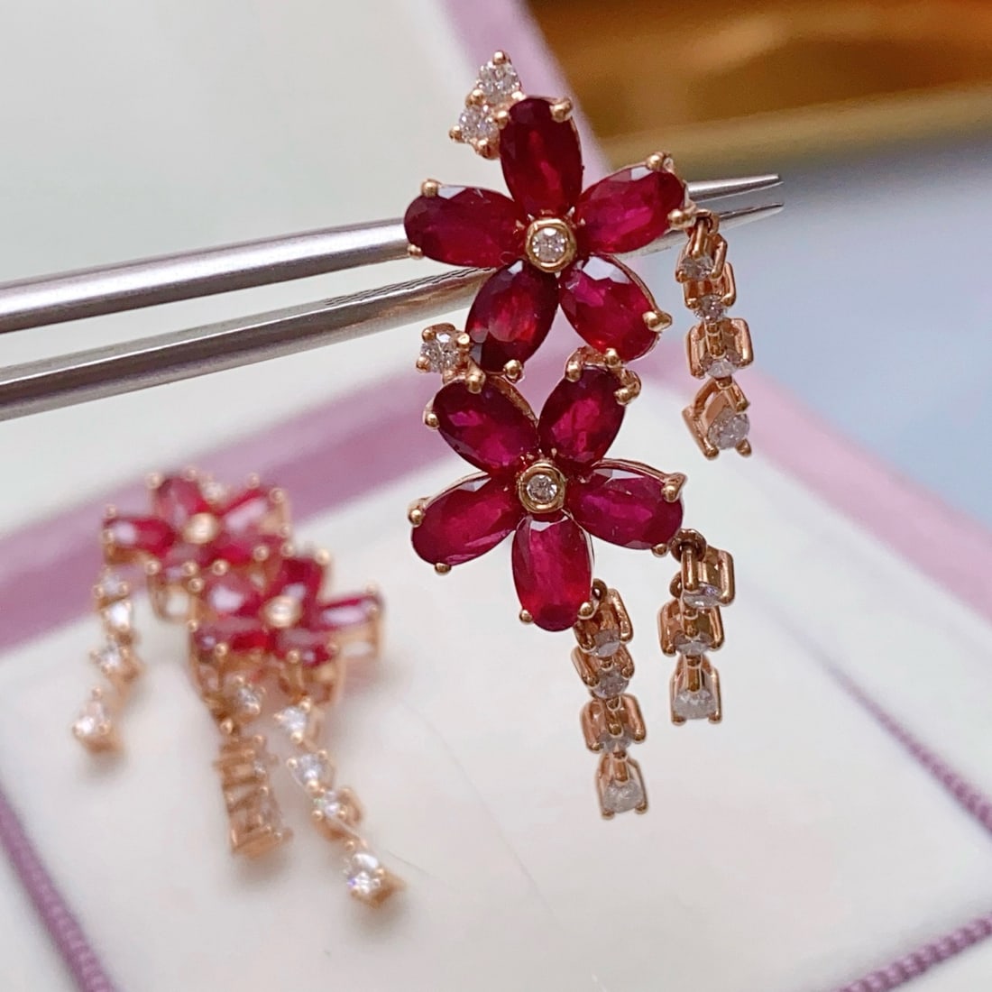 14k Gold 6.85 Ct Natural Ruby & Diamond Earrings - 5
