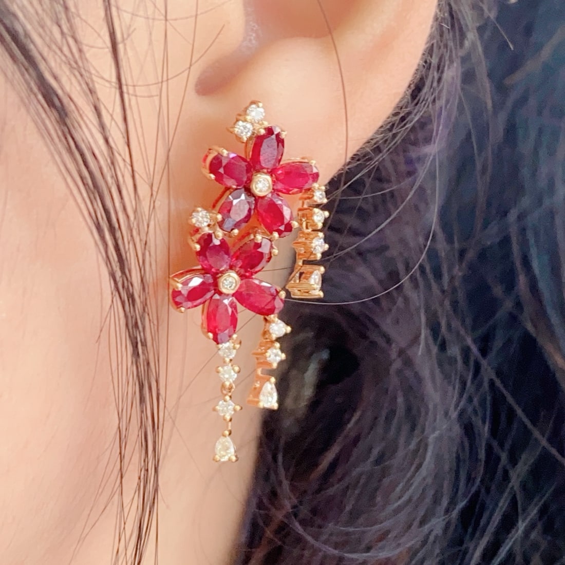 14k Gold 6.85 Ct Natural Ruby & Diamond Earrings - 6