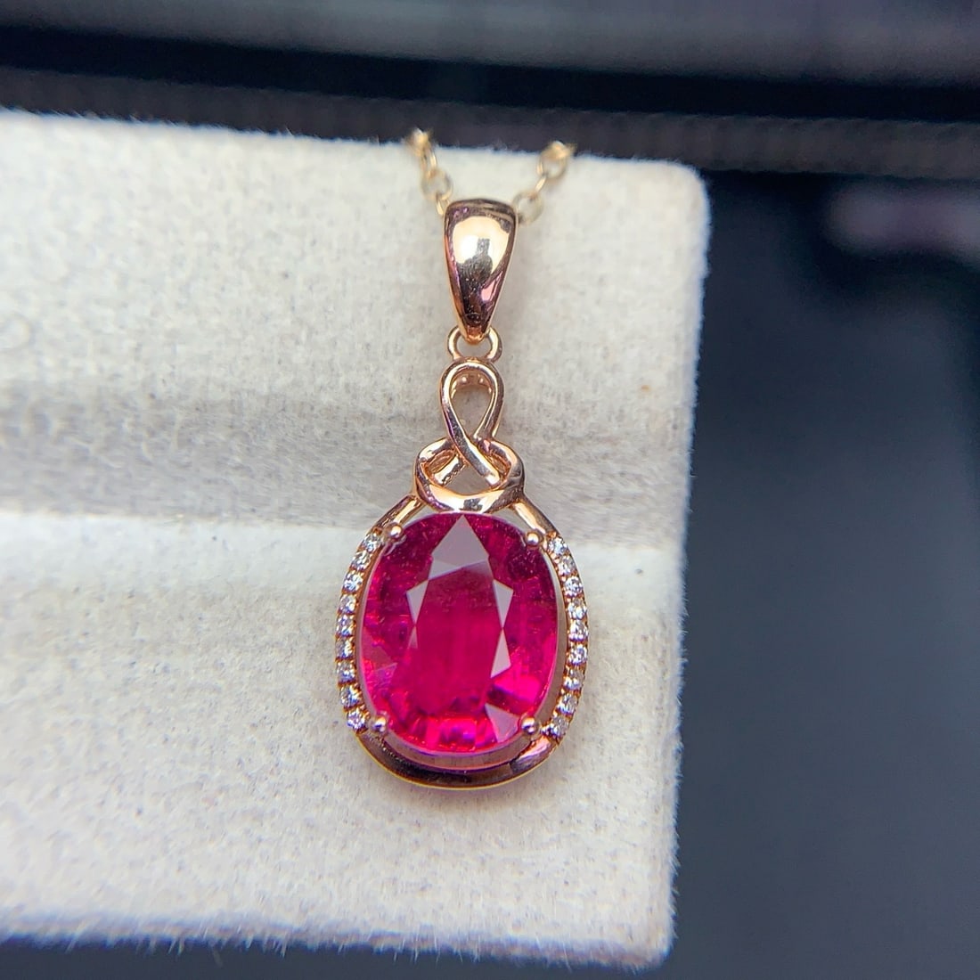 14k Gold 2.4 Ct Natural Tourmaline & Diamond Pendant( Without Chain ) - 2