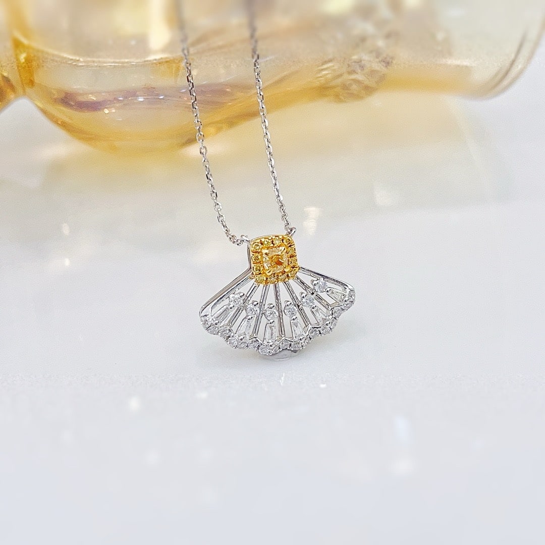 14k Gold 0.42 Ctw Natural Yellow Diamond & Diamond Necklace - 2