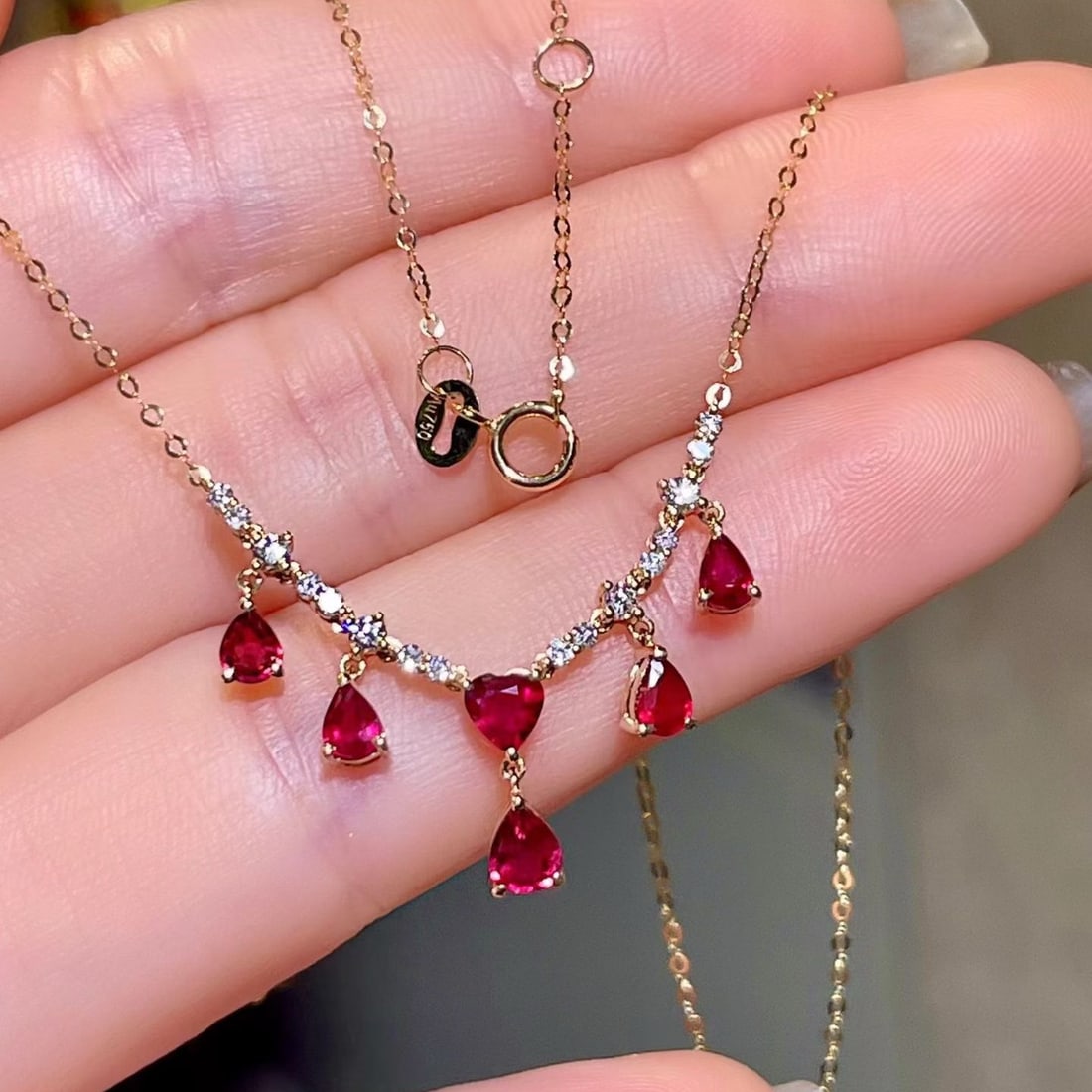 14k Gold 1.54 Ctw Vivid Red Natural Ruby & Diamond Necklace - 3