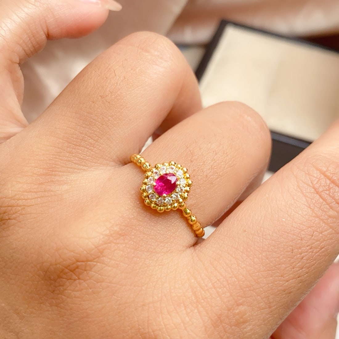 14k Gold 0.55 Ct Natural Ruby & Sapphire Ring - 6