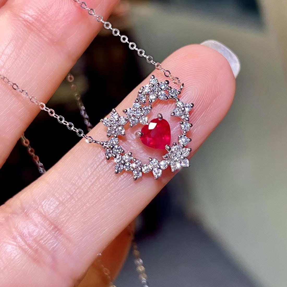 14k Gold 0.98 Ctw Natural Ruby & Diamond Necklace - 2