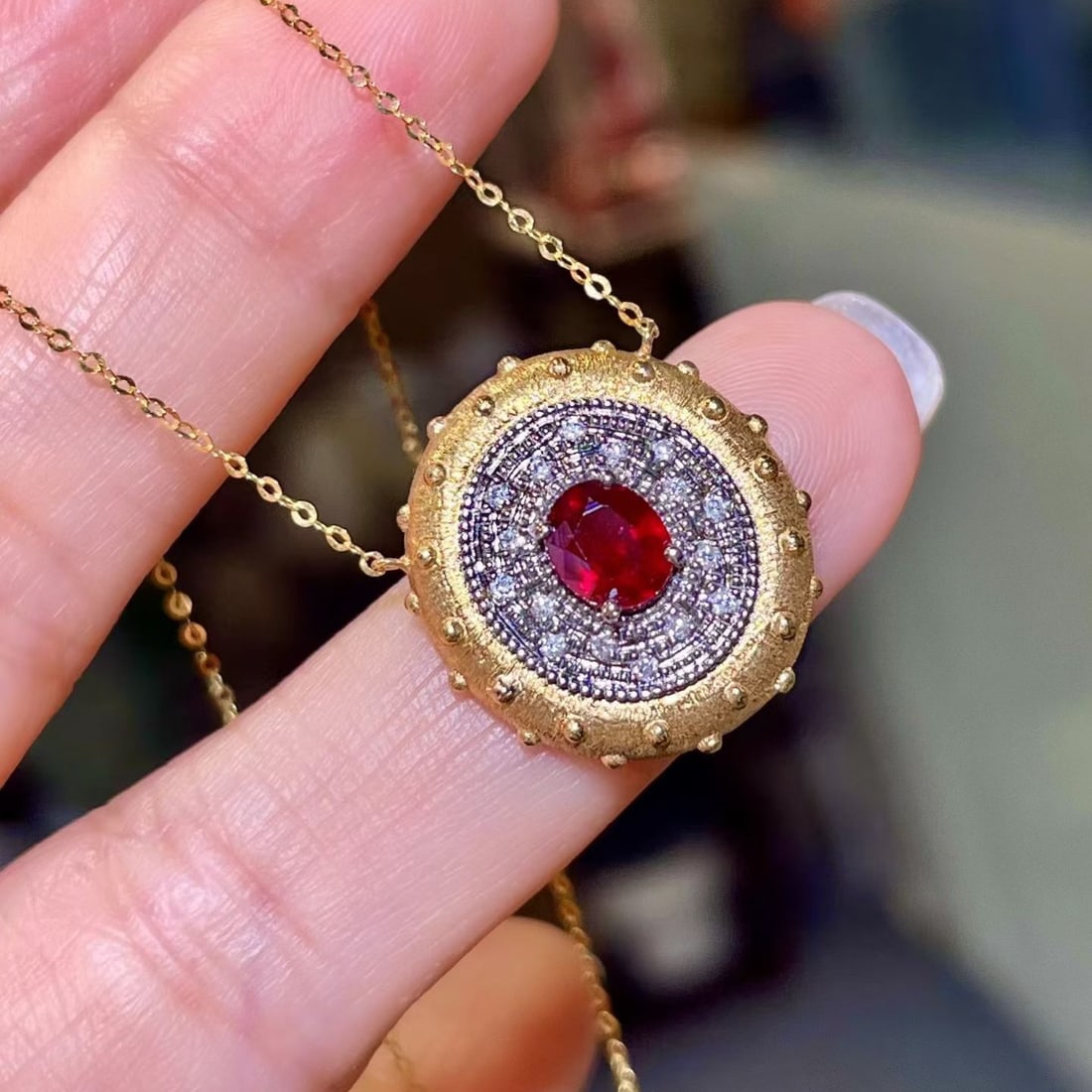 14k Gold 0.85 Ctw Natural Ruby & Diamond Necklace - 2