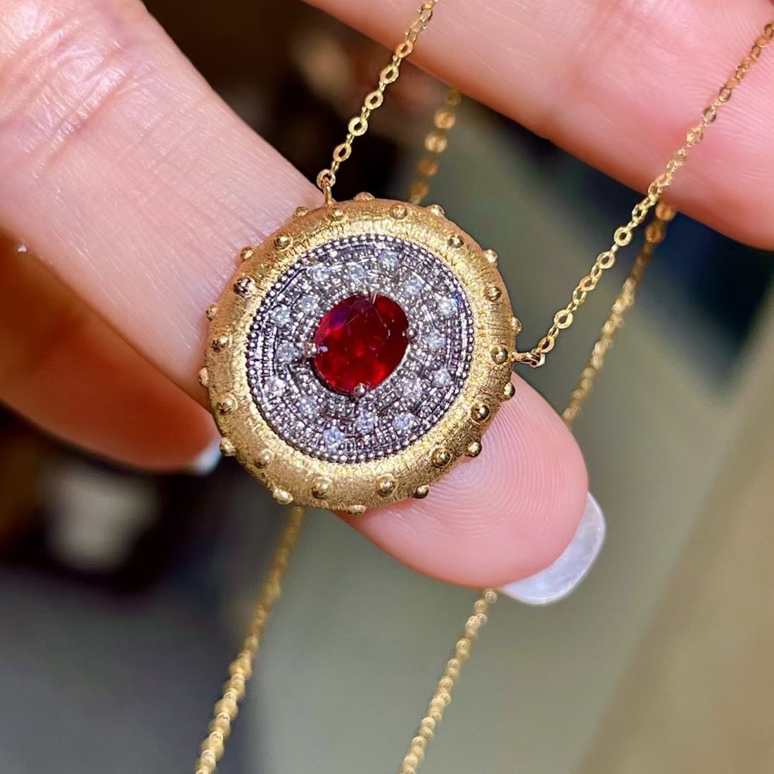 14k Gold 0.85 Ctw Natural Ruby & Diamond Necklace - 3