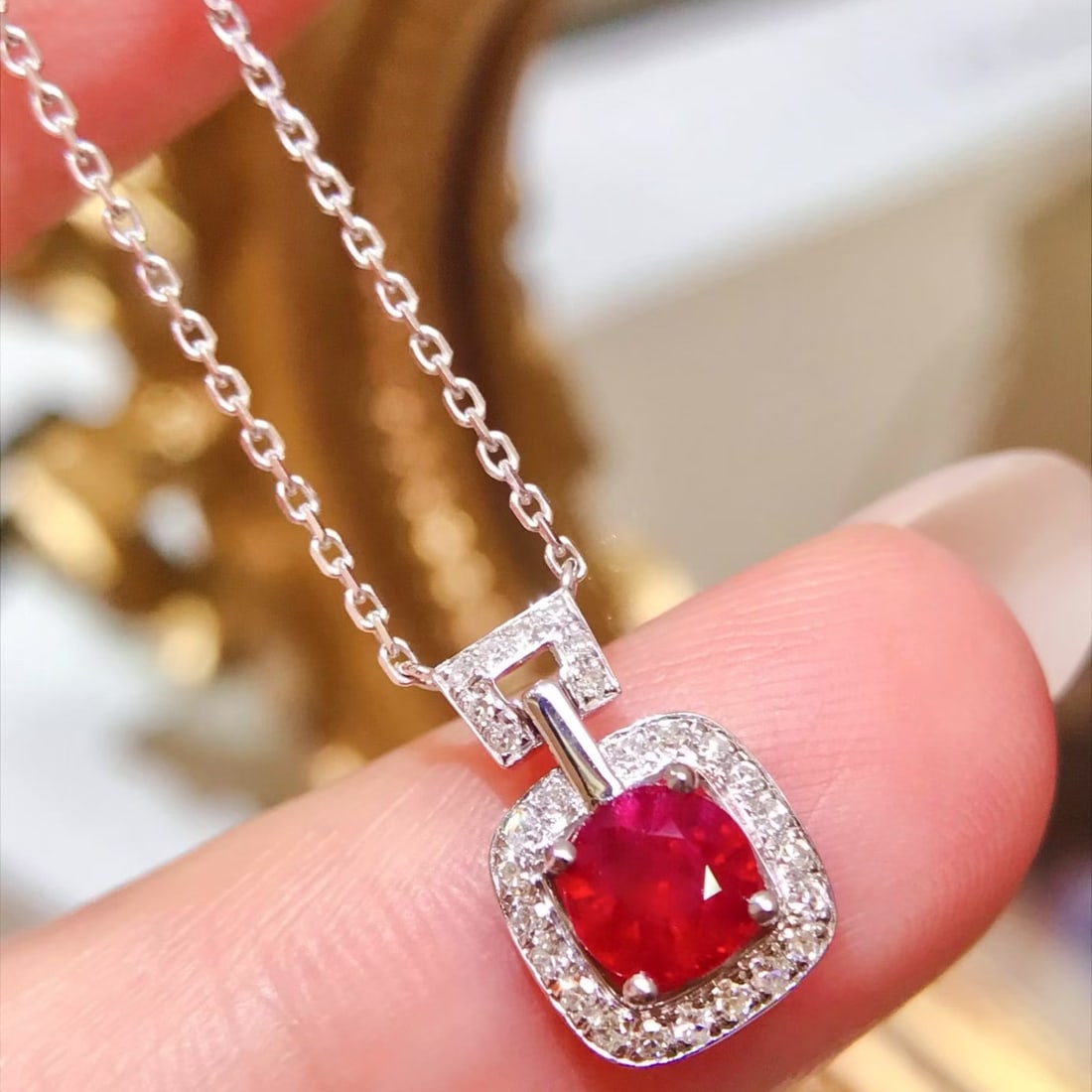 14k Gold 0.83 Ctw Natural Ruby & Diamond Necklace - 2
